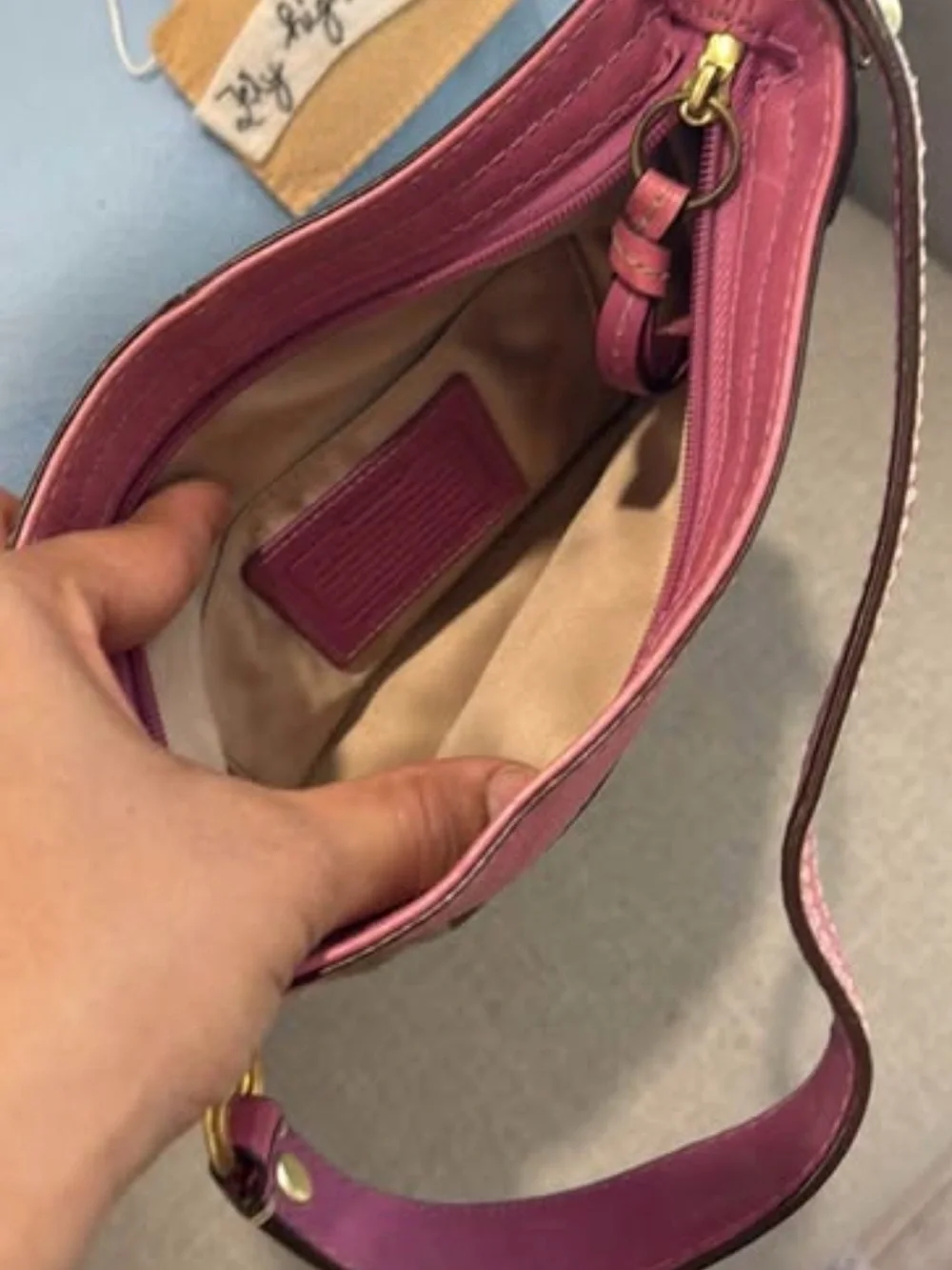 Coach Pink Trim Brown Signature Mini Shoulder Bag